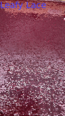 Tejido de bordado de lentejuelas rojas de hojas para vestidos de fiesta