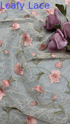 Fabrica de encaje de bordado de hojas Floral Elegante 100% de algodón para el vestido