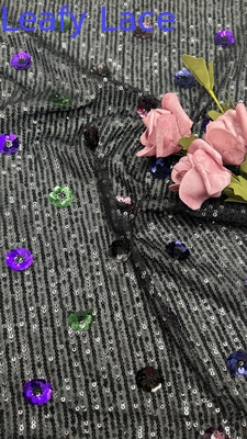 Tejido de encaje bordado de hojas de lujo 3D Floral Elegante Tejido de bordado de boda