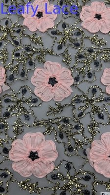 Tejido de encaje con cordón de hojas Sequin bordado encaje de alta calidad Elegante Tejido bordado