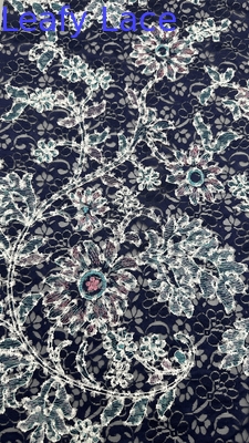 Tejido de encaje bordado a medida Elegante 3D Floral bordado Luxoso 100% algodón