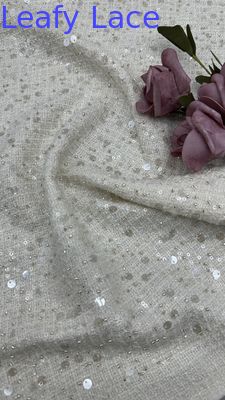Hermoso tejido de encaje Sequin Brillante Tejido de encaje bordado Hoja de alta calidad