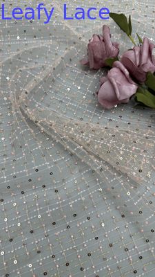 Tejido de bordado Seuqin Lusiate Sequin Tejido de encaje bordado Hoja de lujo Tejido de ocasión de boda
