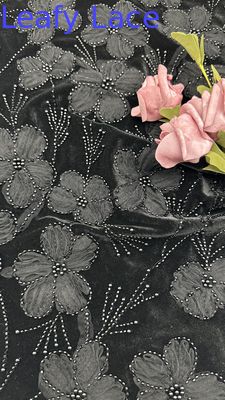 Tejido de encaje floral bordado con cuentas 3D Tejido bordado Elegante y respirable Tejido de encaje de lentejuela Tejido de ocasión de lujo