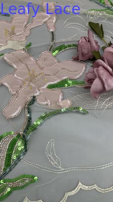 Tejido de encaje bordado con cuentas Sequin Floral Elegante y respiro Sequin Tejido de encaje Tejido de ocasión de lujo