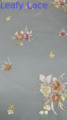 Tejido floral 3D Sequin Elegante y Respirante Tejido de malla de encaje Tejido de ocasión de lujo Tejido de noche