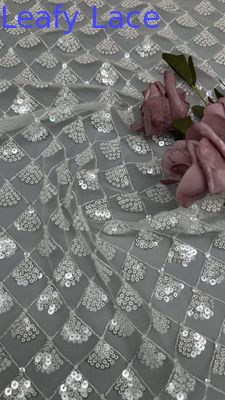 Tejido floral 3D de hojas Sequin Elegante Tejido de malla de encaje Tejido de lujo de ocasión Tejido de noche