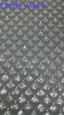 Tejido floral 3D de hojas Sequin Elegante Tejido de malla de encaje Tejido de lujo de ocasión Tejido de noche