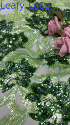 Tejido 100% poliéster 3D Floral Sequin Elegante Brillo de malla Tejido de encaje Tejido de ocasión de lujo Tejido de noche