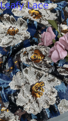 Sequin floral bordado de encaje de tela de hojas 100% poliéster nuevas colecciones personalizadas