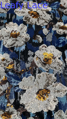 Sequin floral bordado de encaje de tela de hojas 100% poliéster nuevas colecciones personalizadas