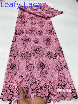 Nueva llegada rosa con tela de encaje bordada con láser Sexy Elegante Oportunidad de noche de hojas
