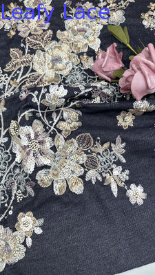 Tejido de bordado con cuentas Sequin brillante Tejido de encaje floral Tejido de fiesta