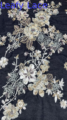 Tejido de bordado con cuentas Sequin brillante Tejido de encaje floral Tejido de fiesta