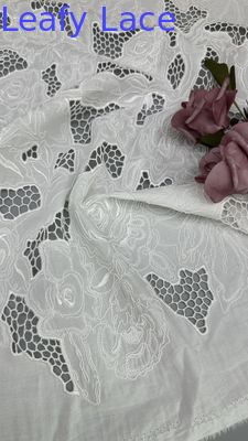Tejido de encaje bordado calado blanco con tecnología láser para vestido de novia