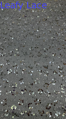 Tela de encaje floral metálico con hojas bordadas para confección de vestidos de novia, tela brillante