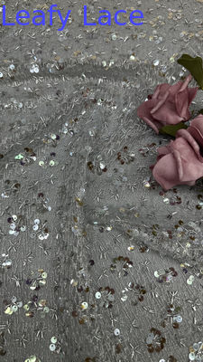 Tela de encaje floral metálico con hojas bordadas para confección de vestidos de novia, tela brillante