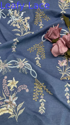 Cultura oriental algodón bordado encaje tejido malla floral Sequin floral para mujeres