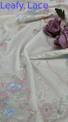 Cultura oriental Sequin de hojas de encaje floral Tejido para hacer vestidos Vestidos de cena Tejido brillante
