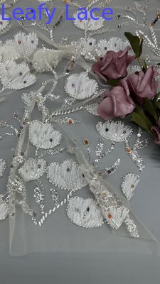 Perlas de lujo malla de hojas tierra bordada tejido de pañuelo floral para la cultura oriental ocasión