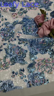 Tejido bordado con lentejuelas coloridas 100% poliéster, estilo francés floral de lujo
