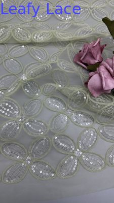 Cuatro hojas de trébol Sequin Tejido bordado para vestidos Respira vestidos de novia de mujeres