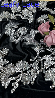 Hojas negras de túllas de encaje con flecos Sequins Slicer Tejido detallado para declaraciones Vestidos formales