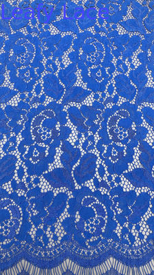 Tela bordada de encaje azul con patrones florales y corte láser para vestidos de fiesta y ropa