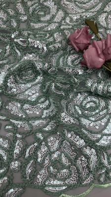 Tela de encaje bordada con lentejuelas, diseño floral 3D, tela personalizada para vestidos de gala