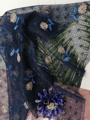 tela del cordón del bordado de la flor de 49 pulgadas
