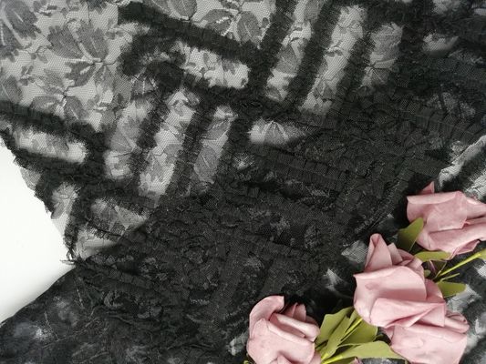 Tela del cordón de Tulle Mesh Embroidery Black Flower Applique