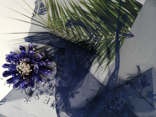 Los animales de mar de la marina de guerra bordaron la tela del cordón de Mesh Lace Fabric Wedding Gown