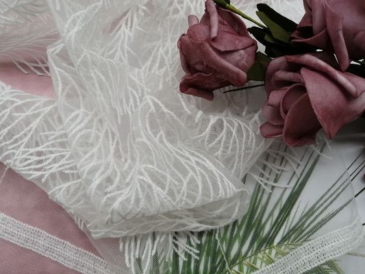 Tela atada del cordón de la boda del blanco de la tela del cordón del bordado