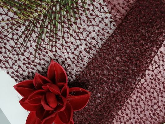 Artículos Mesh Embroidered Wine Red Polka Dot Tulle Fabric del lecho