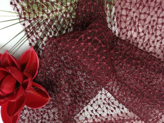 Artículos Mesh Embroidered Wine Red Polka Dot Tulle Fabric del lecho