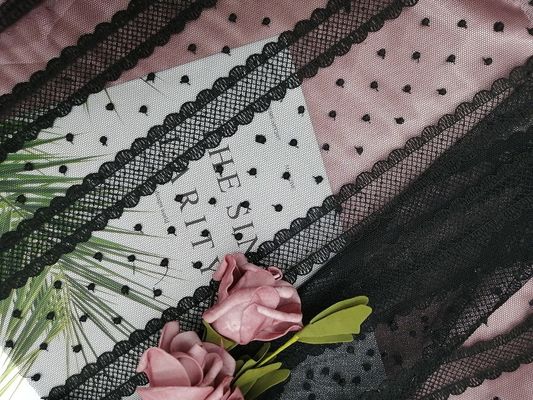 Dot Line Tulle Mesh Embroidered negro ata la tela para la materia textil casera