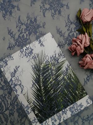 Tela francesa del cordón de Tulle Chantilly del azul de cielo para el vestido de noche
