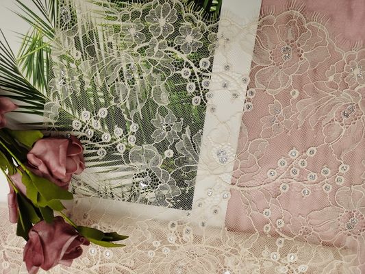 Tela anaranjada francesa del cordón de la plata metalizada de Chantilly Tulle Lurex