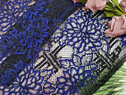 Tela atada azul del cordón de la flor grande casera de la materia textil para el vestido de la niña