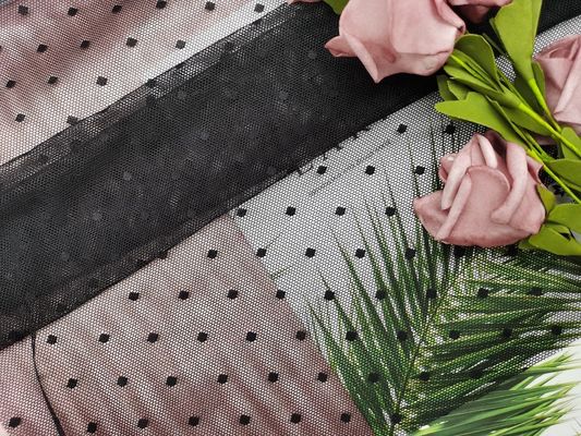 Tela negra del cordón de Dot Elastic Mesh Soft Stretch de la polca