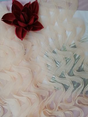 Tela suave rosada del bordado de Applique del cordón para el vestido de noche