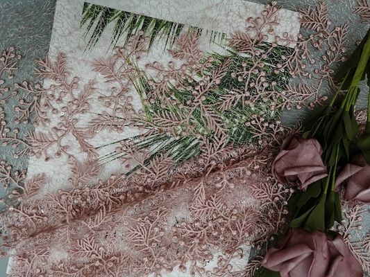 Tela floral rosada del cordón de la boda de la tela bordada de la lentejuela por la yarda