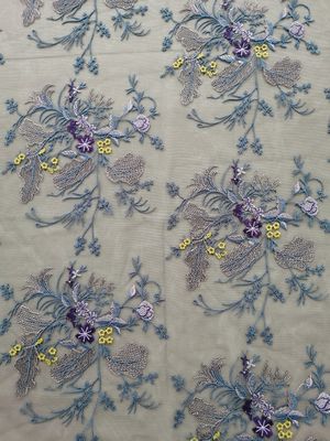 Poliéster Tulle púrpura Mesh Fabric By The Yard bordado floral