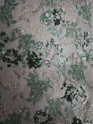 Tela bordada de la lentejuela floral verde libre de señora Dress AZO