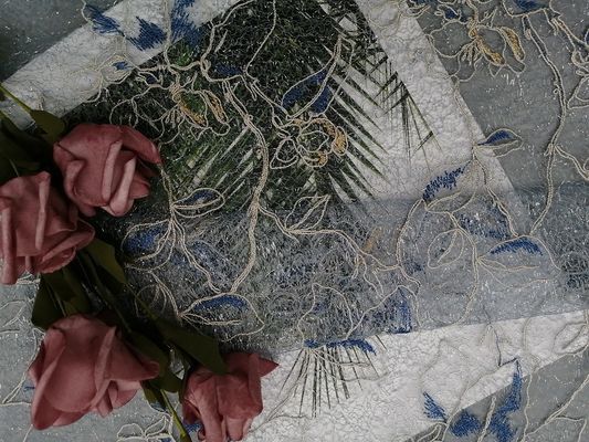 Tela bordada floral de Lurex Tulle