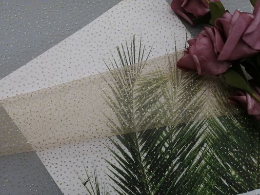 Brillo revestido metálico Tulle Mesh Foil Printed Fabric del rosa