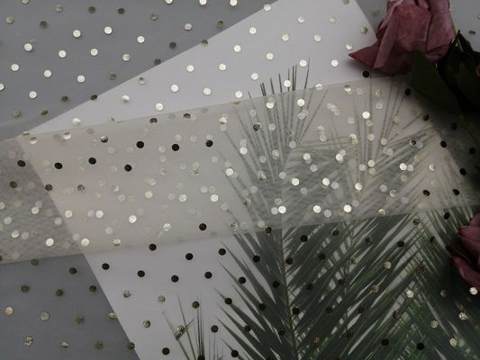 Tela metálica de marfil del brillo de Tulle Mesh Foil Printed Polka Dot
