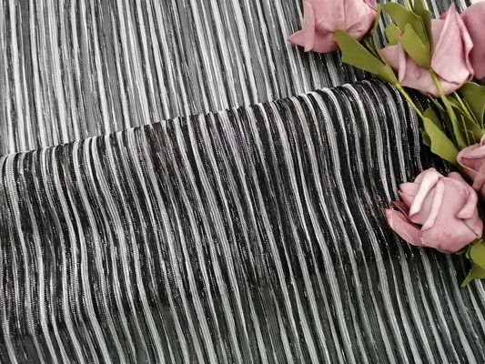 Partido 100 yardas de Lurex metálico negro Mesh Pleated Lace Fabric