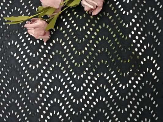 Negros bordados ojetean la tela 100% del cordón del algodón de la tela para los vestidos