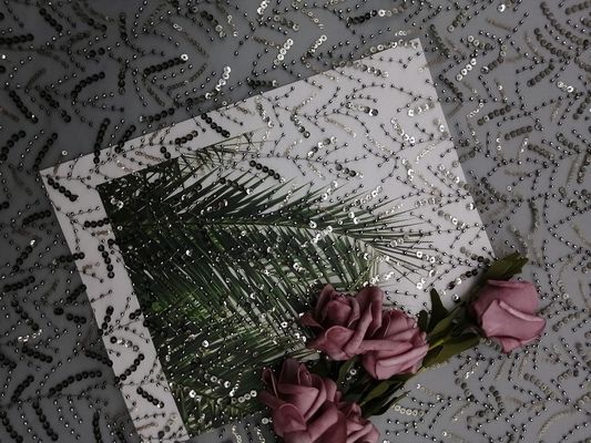 Partido Grey Embroidered Sequin Lace Fabric para el vestido de boda